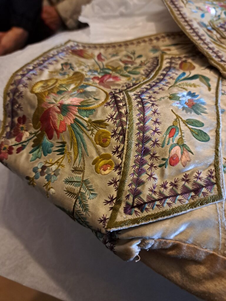 Detail of embroidered gentleman's waistcoat at Newstead Abbey