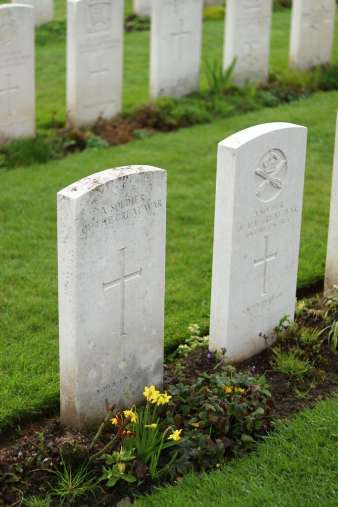 Headstones in a War Graves cemetery, Ypres.