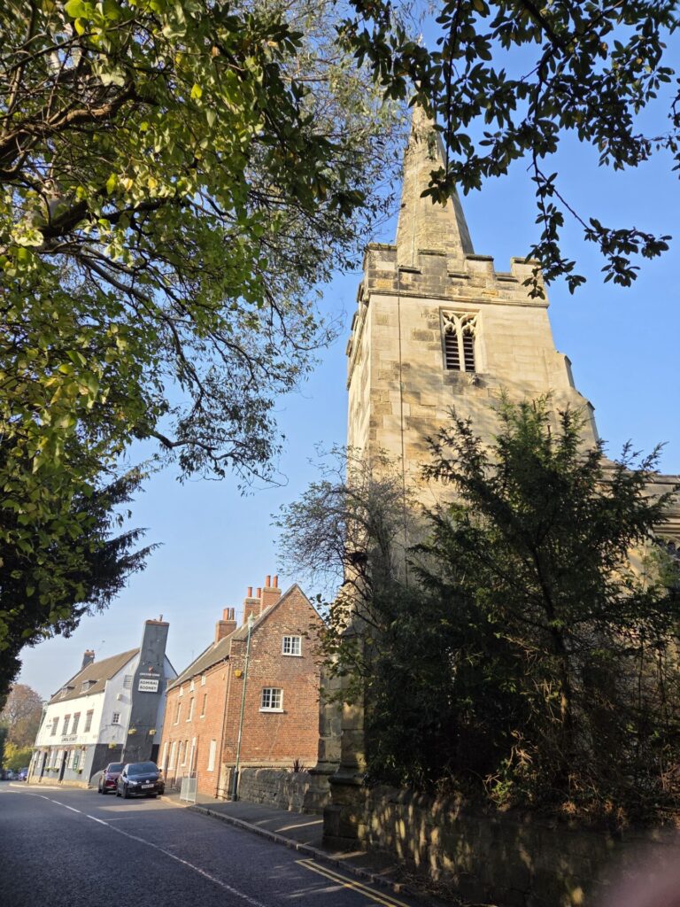 St Leonards Church tower and spire, looking towards the Admiral Rodney pub
