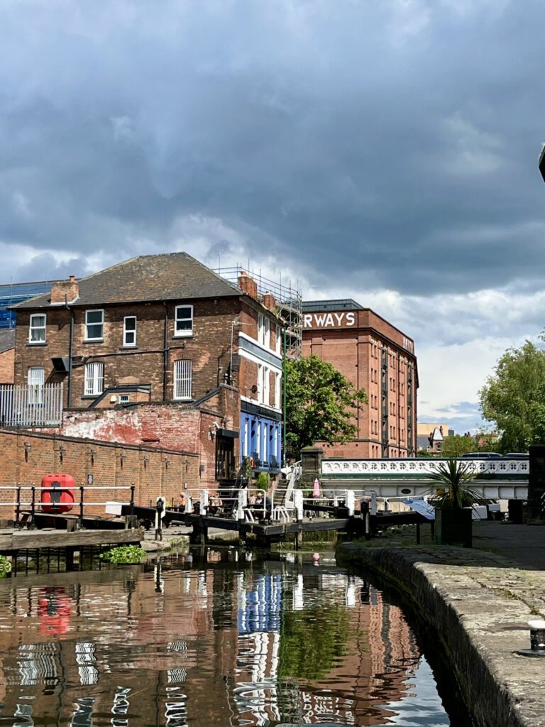 View of a lock and canalside buildings, Nottingham canal